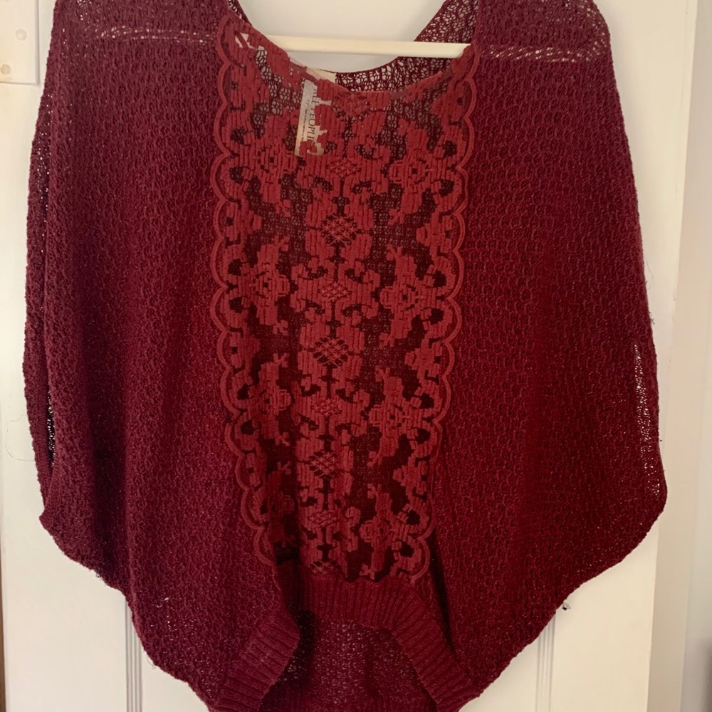 Free People Lace & Knit Pullover Top | Maroon